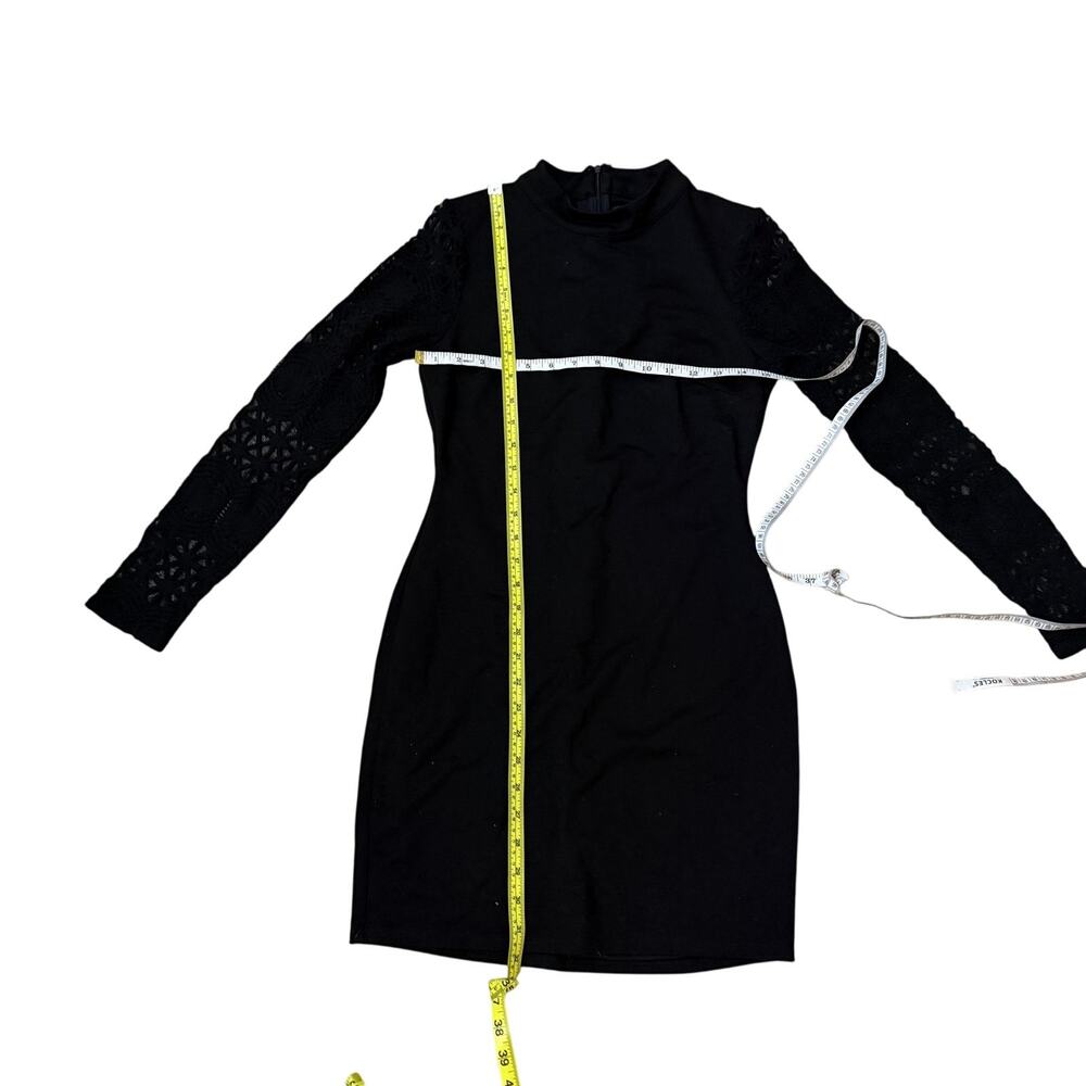 Lulus black long slv body con dress see thru sleeves sexy dressy cocktail sz M - Picture 6 of 8